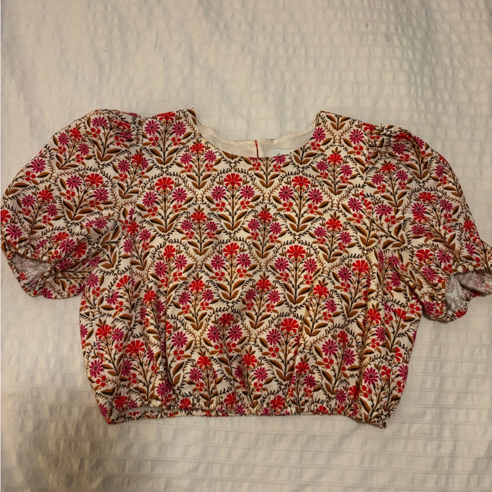 Cami NYC Pink Scandinavian Print Set - Puff Sleeve Crop Top & Tiered Maxi Skir